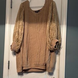 2/$20 Roaman's Tan Crew Neck Sweater with Textured Sleeves Women’s 2X